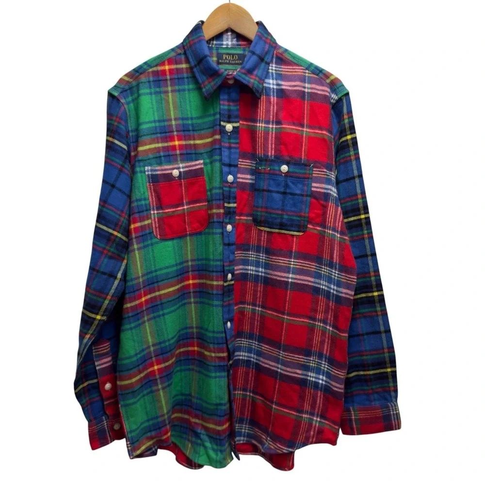 Polo Ralph Lauren NEW Men's Large Red/Green/Blue Colorblock Plaid Flannel Shirt